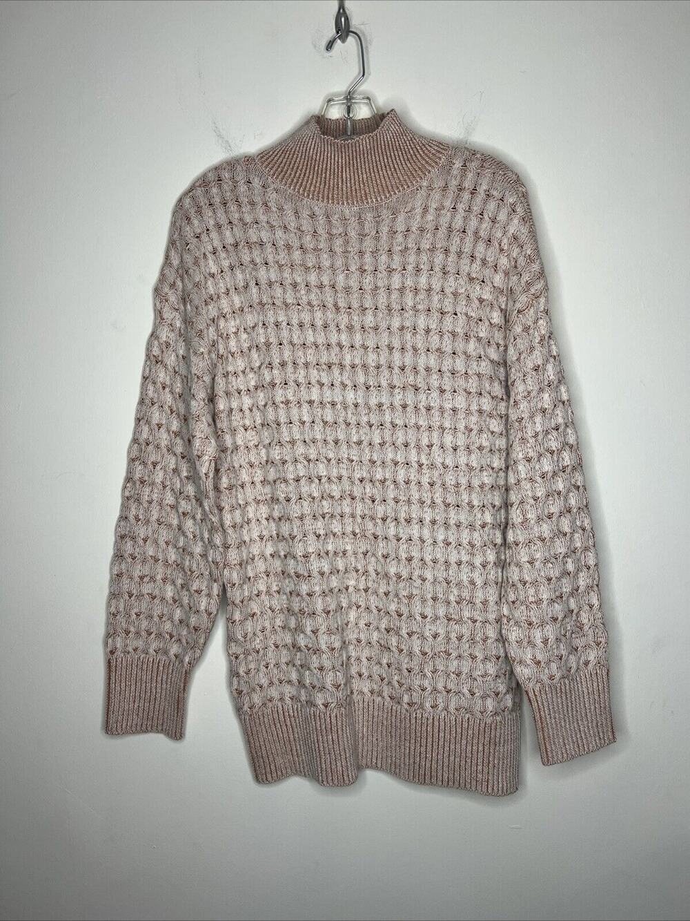 Knox Rose Womens Tunic Sweater Size Small Orange White Chunky Mock Neck Pullover